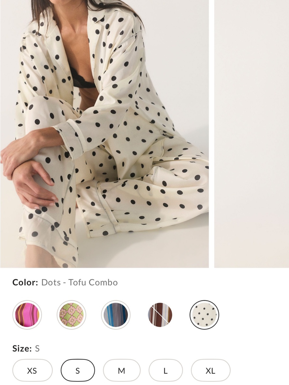 Free people Dreamy Days Silky Polka Dot Pajama Set - Tofu/Black
